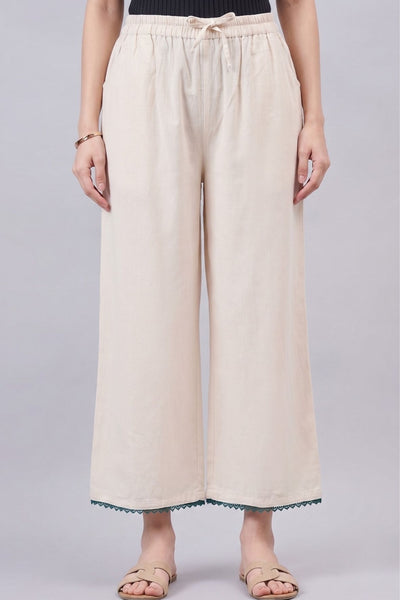 Cotton Palazzo With Dark Green Lace Detailing