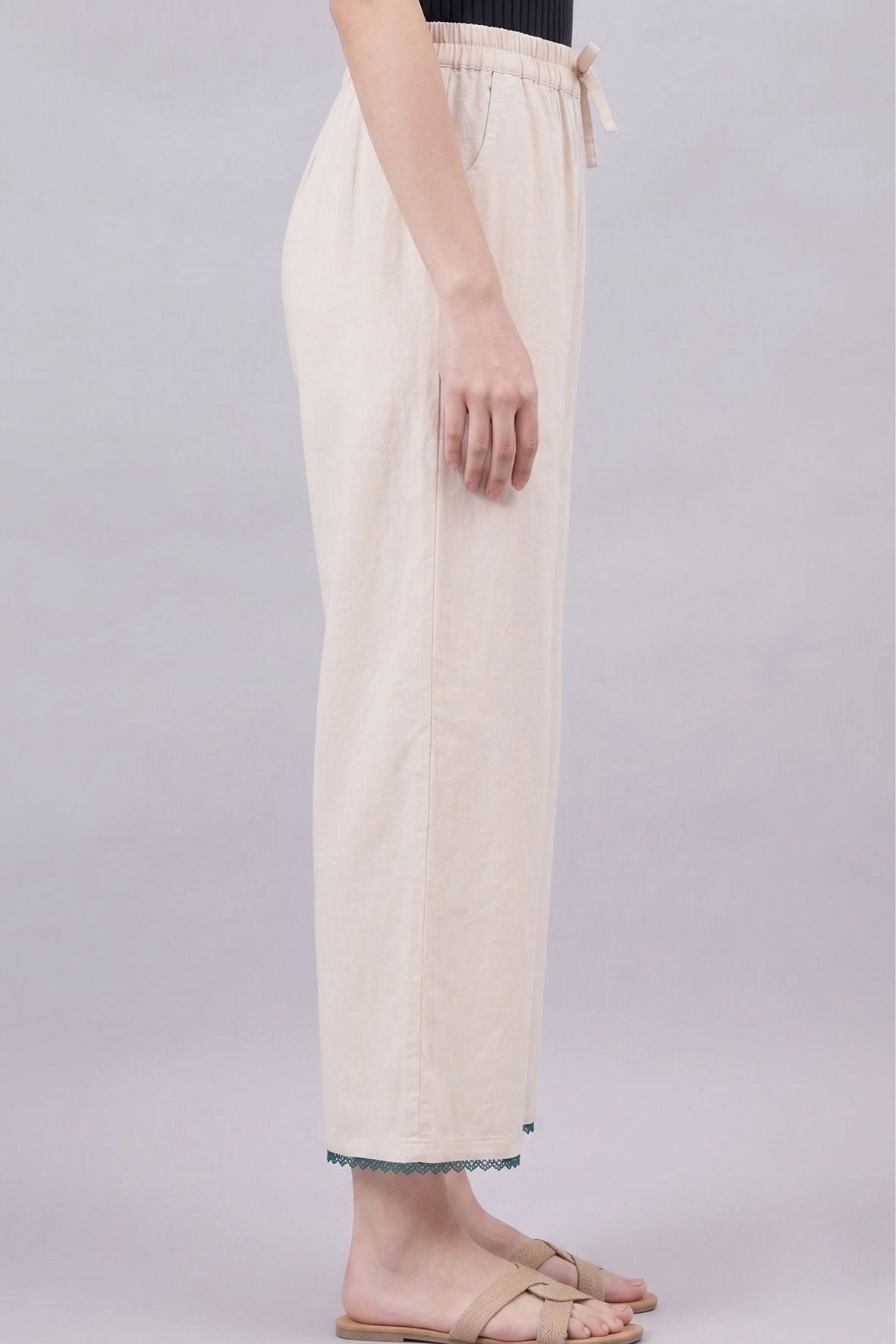 Cotton Palazzo With Dark Green Lace Detailing