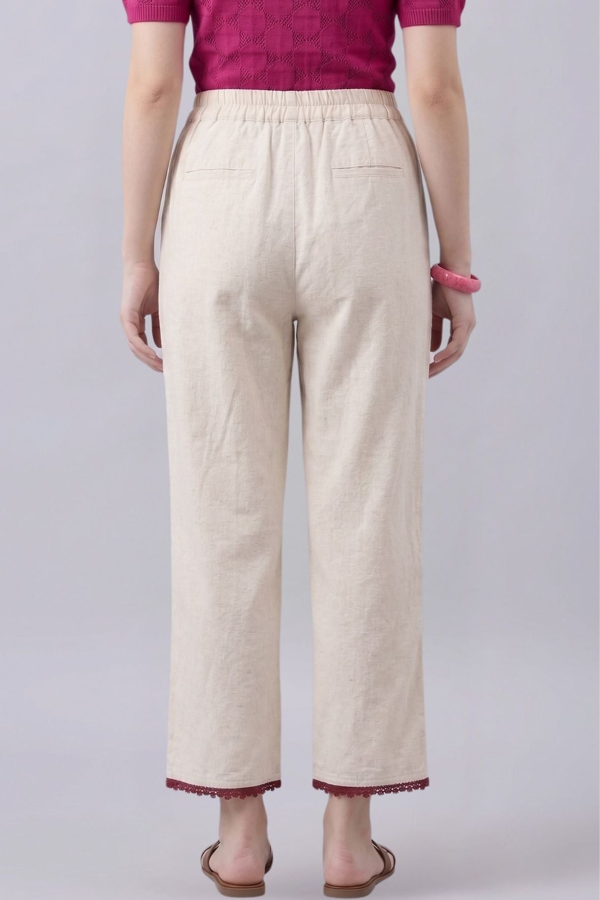Cotton Palazzo With Maroon Lace Detailing