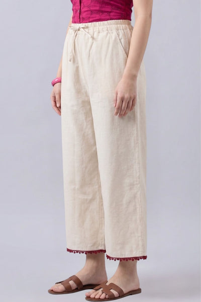 Cotton Palazzo With Maroon Lace Detailing