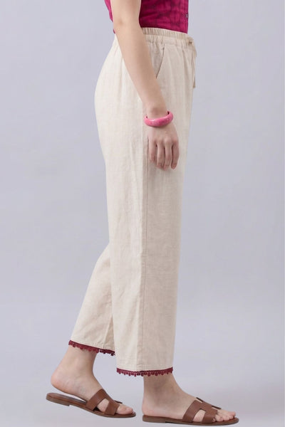 Cotton Palazzo With Maroon Lace Detailing