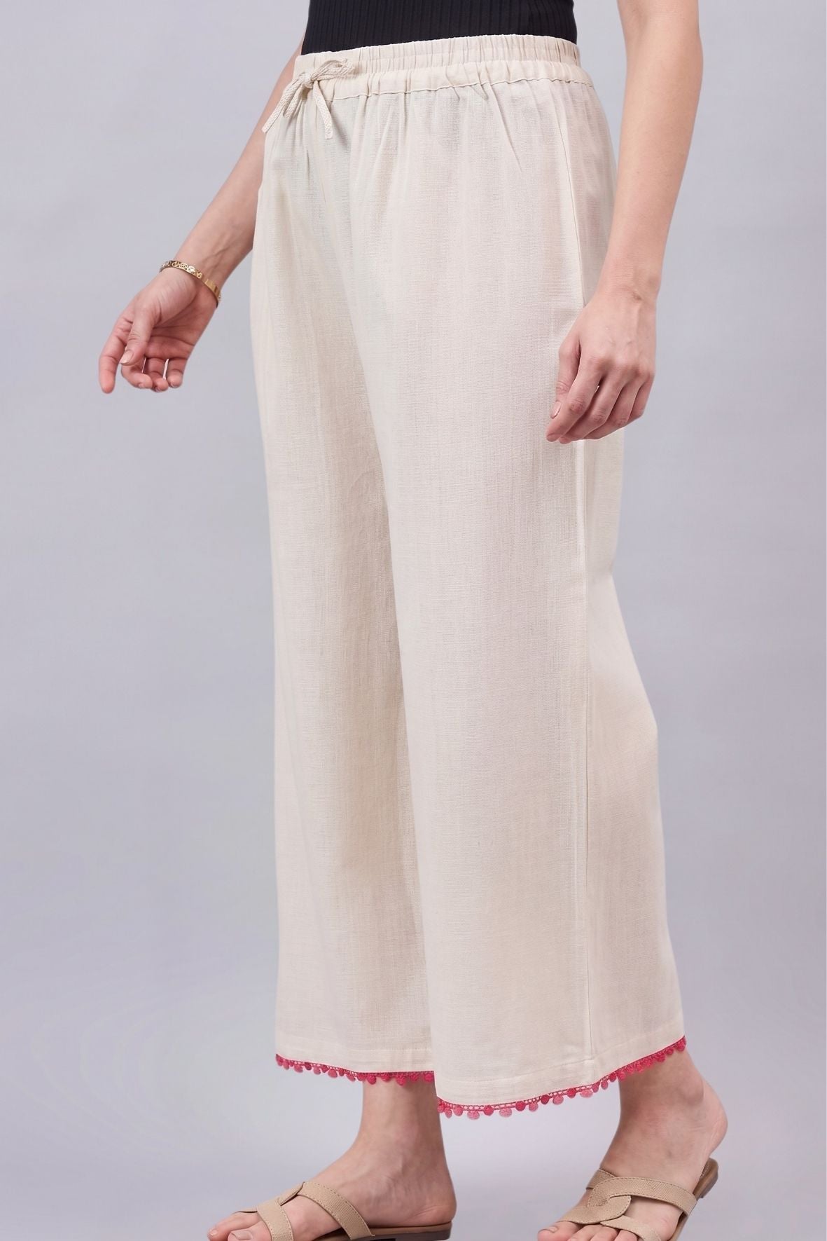 Cotton Palazzo With Pink Lace Detailing