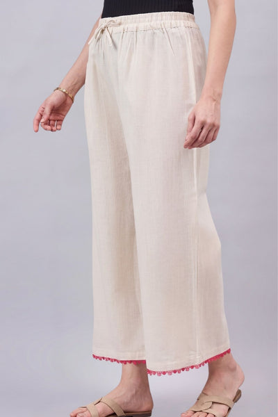Cotton Palazzo With Pink Lace Detailing