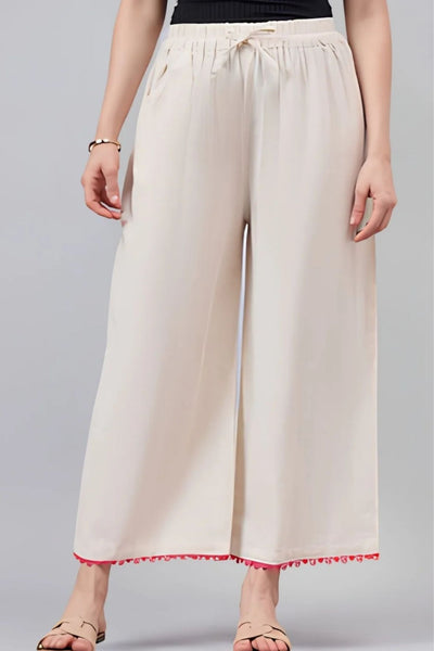 Cotton Palazzo With Pink Lace Detailing