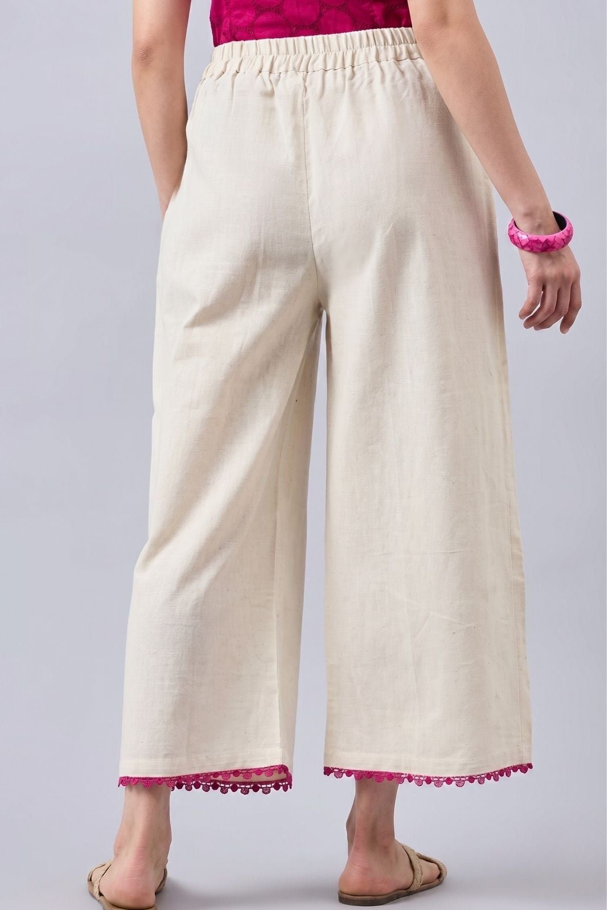 Cotton Palazzo With Rani Pink Lace Detailing
