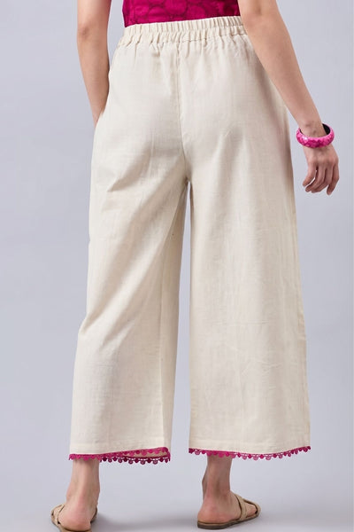 Cotton Palazzo With Rani Pink Lace Detailing