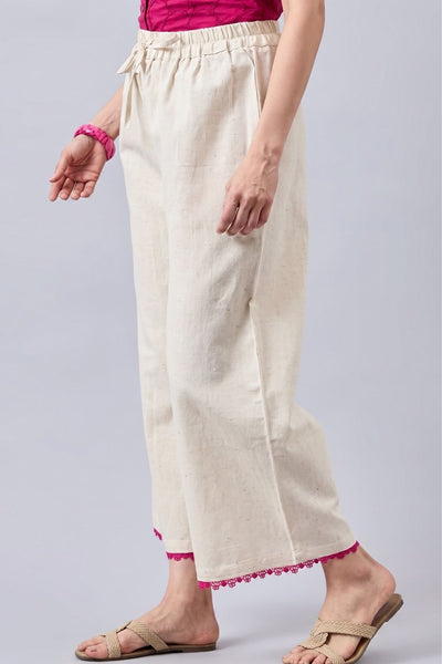 Cotton Palazzo With Rani Pink Lace Detailing