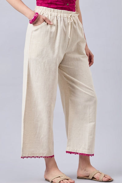 Cotton Palazzo With Rani Pink Lace Detailing