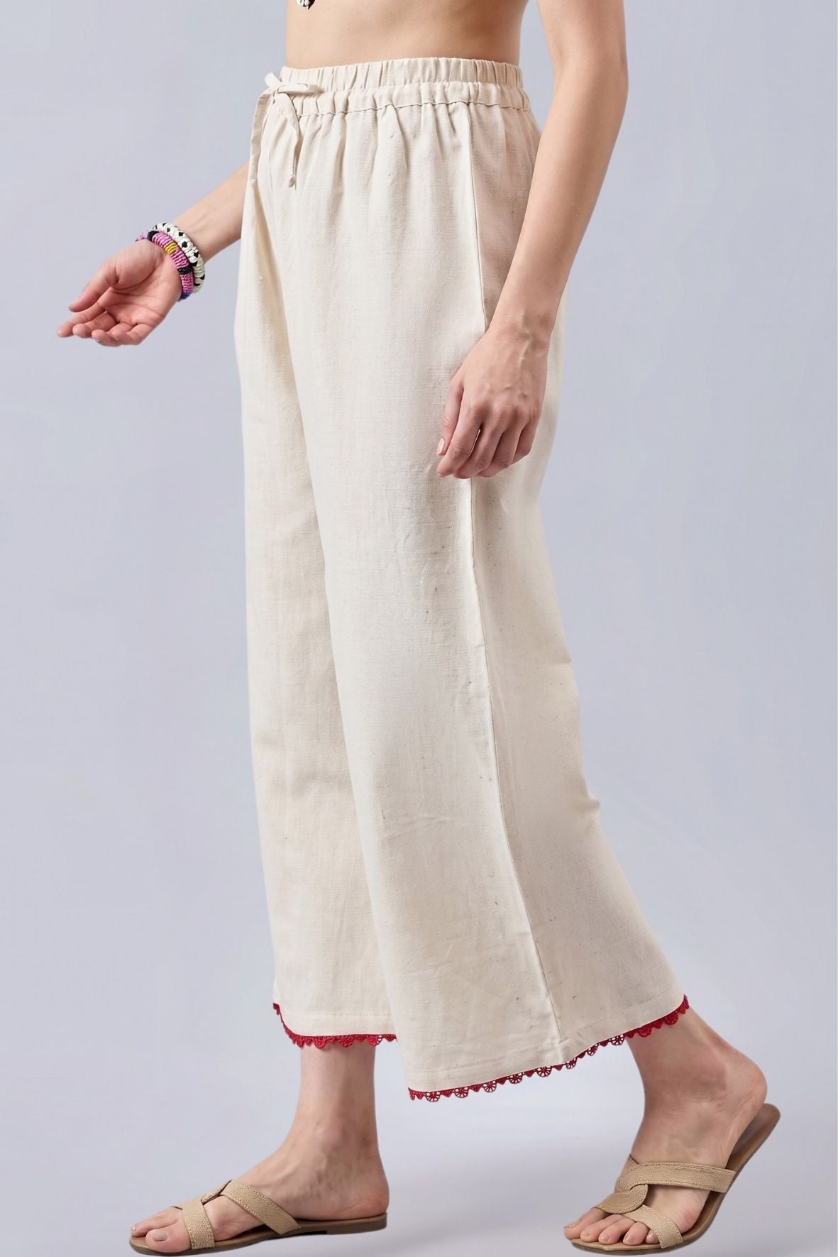 Cotton Palazzo With Red Lace Detailing