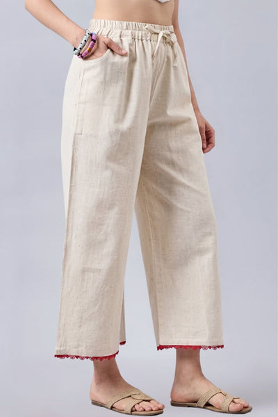 Cotton Palazzo With Red Lace Detailing