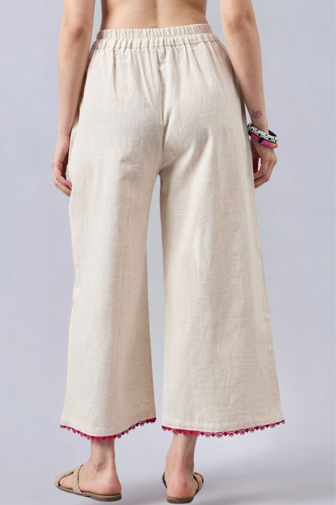 Cotton Palazzo With Red Lace Detailing