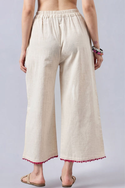 Cotton Palazzo With Red Lace Detailing