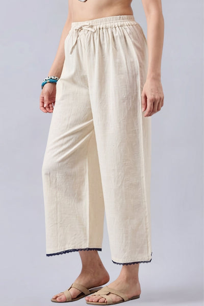 Cotton Palazzo With Royal Blue Lace Detailing