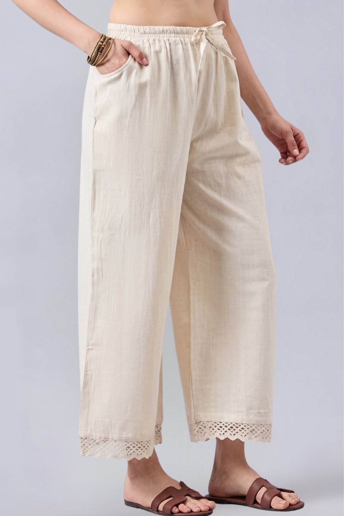 Cotton Palazzo With Lace Detailing