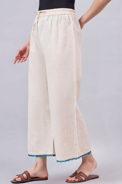 Cotton Palazzo With Turquoise Lace Detailing