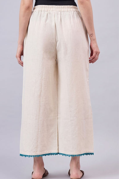 Cotton Palazzo With Turquoise Lace Detailing