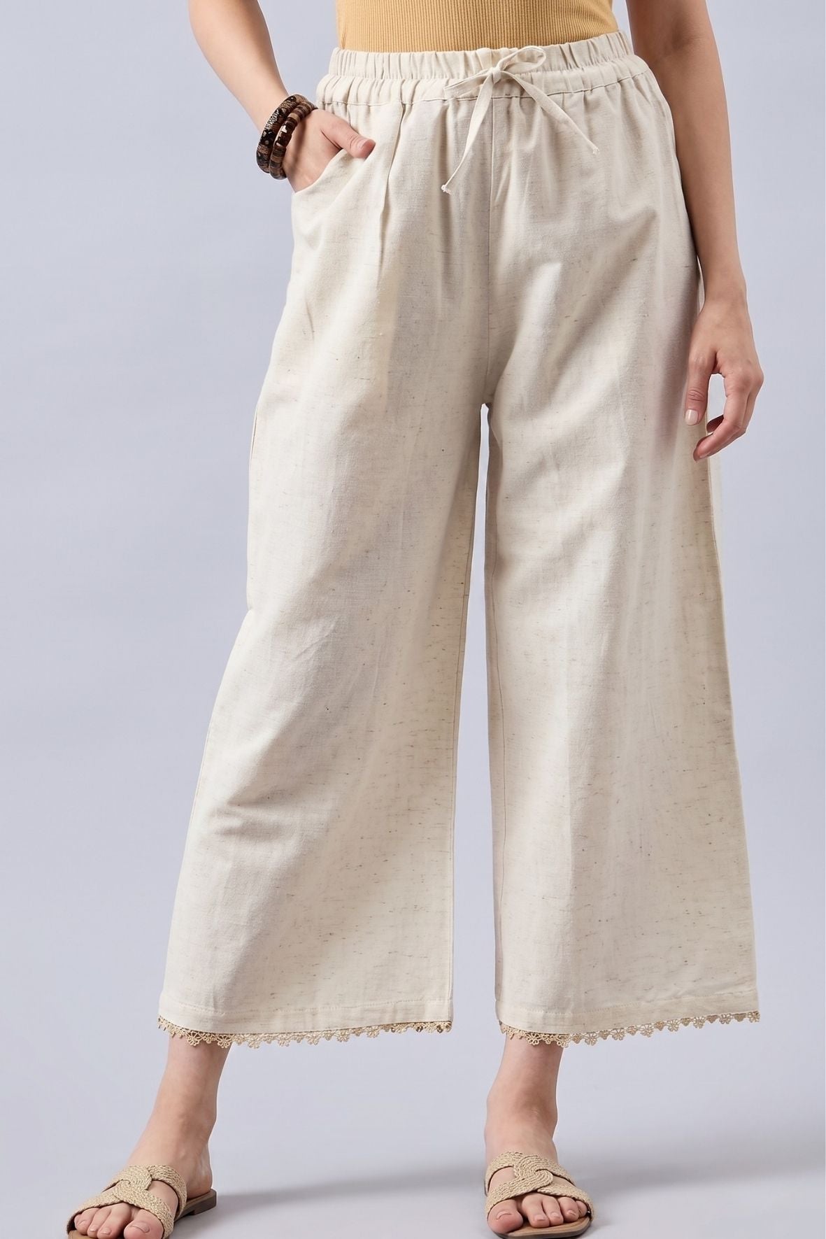 Cotton Palazzo With Skin Lace Detailing