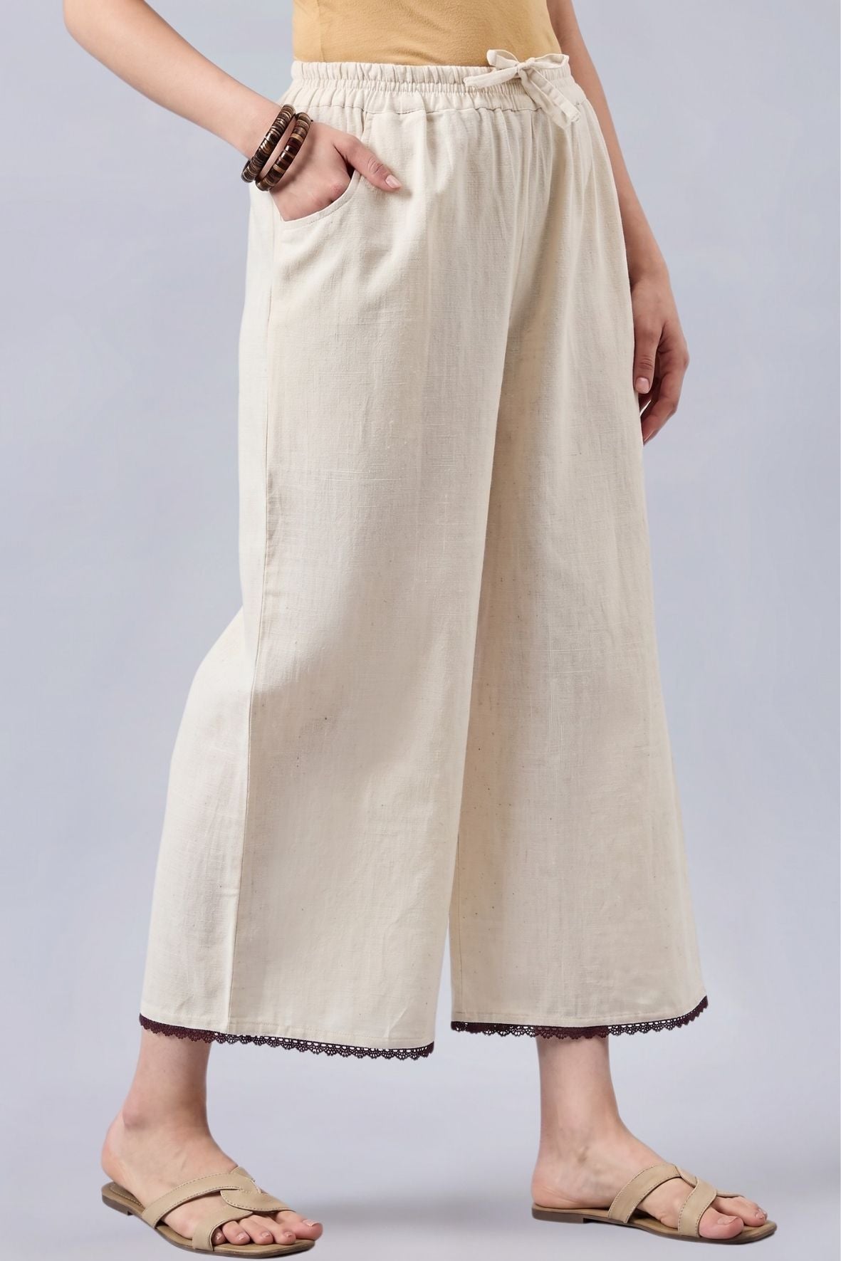 Cotton Palazzo With Wine Lace Detailing