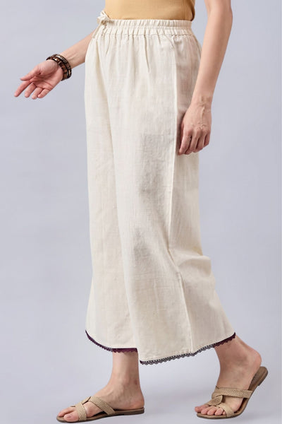 Cotton Palazzo With Wine Lace Detailing
