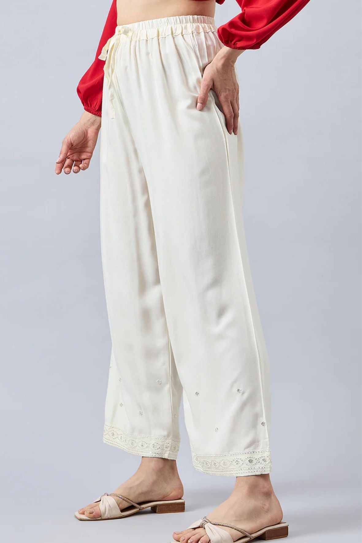 Off White Embellished Palazzo