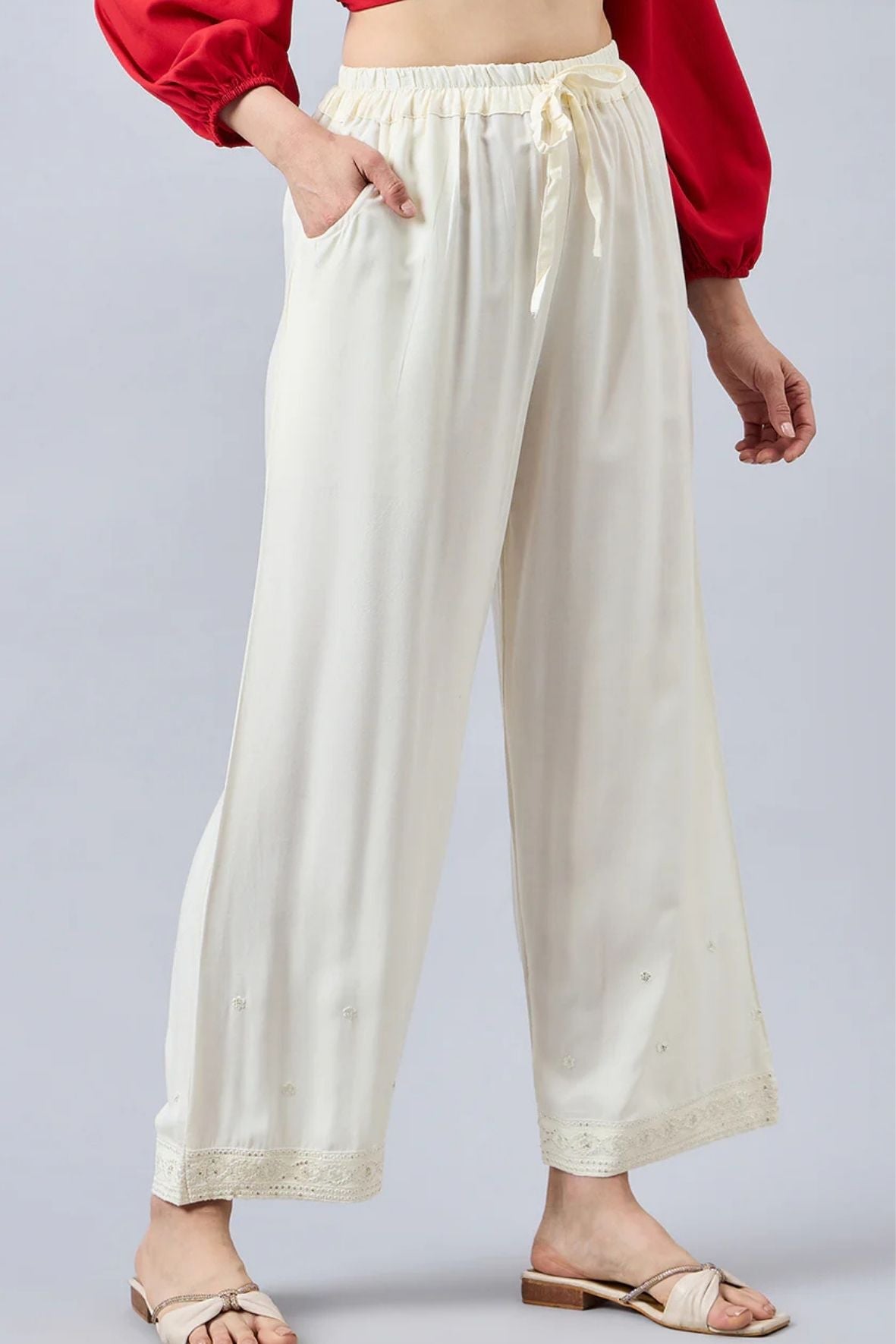 Off White Embellished Palazzo