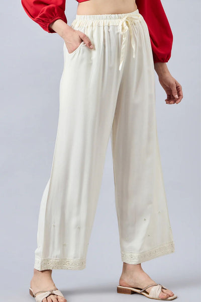 Off White Embellished Palazzo