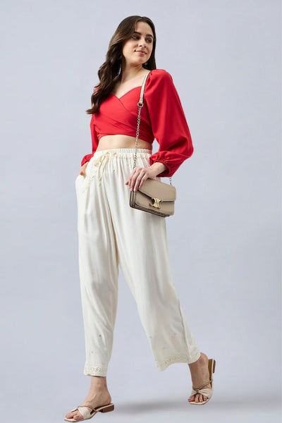 Off White Embellished Palazzo