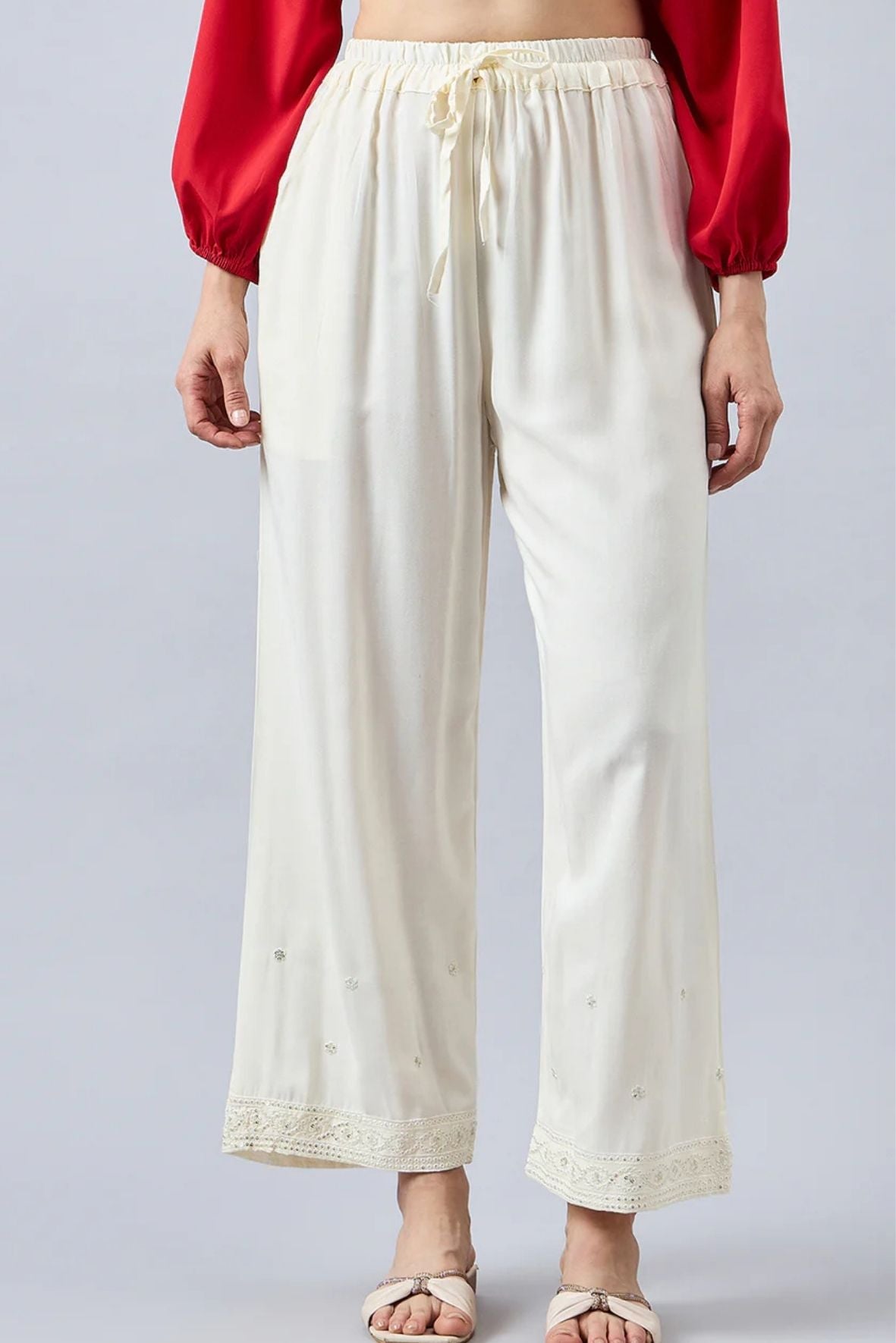 Off White Embellished Palazzo