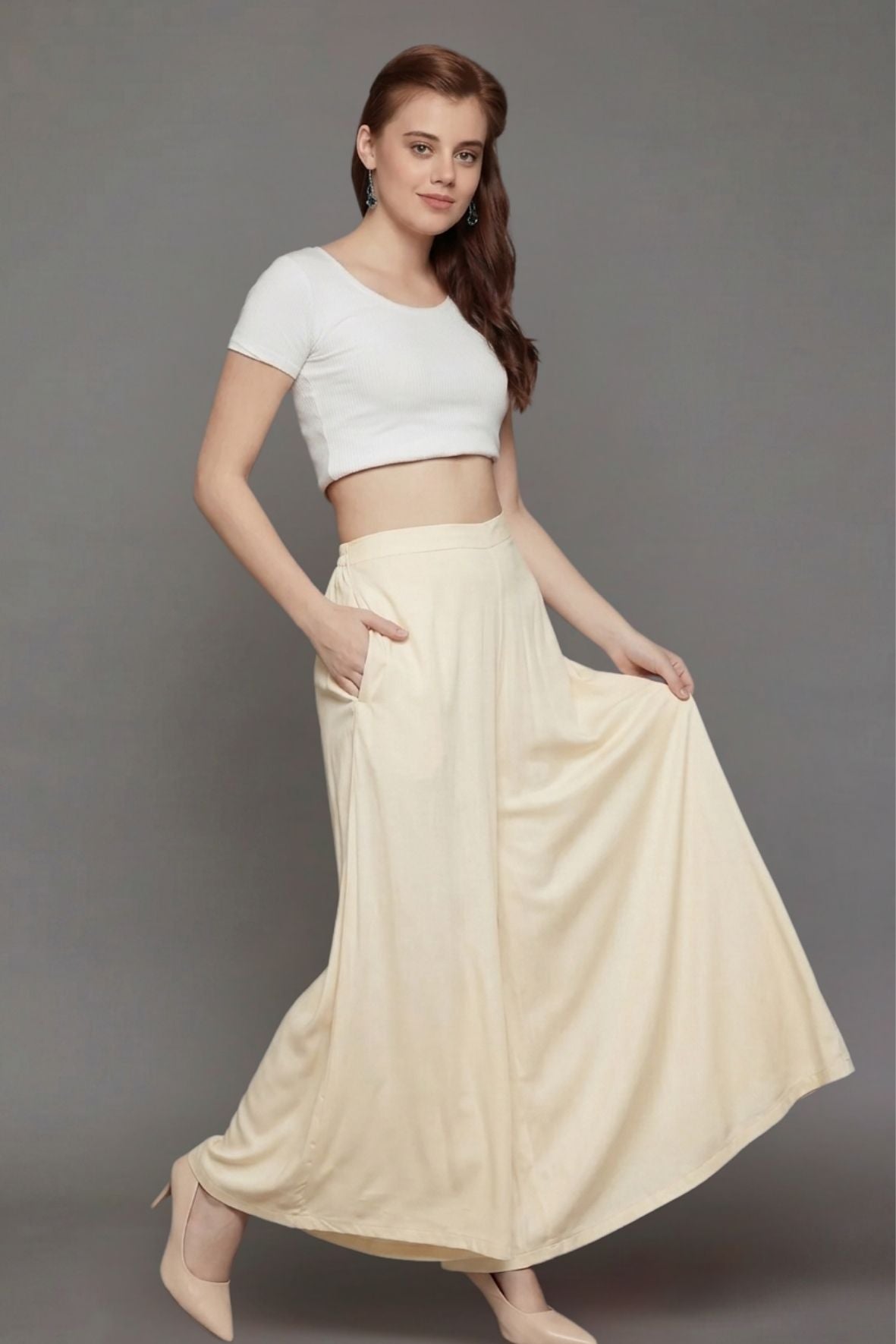 Cream Plain Viscose Palazzo