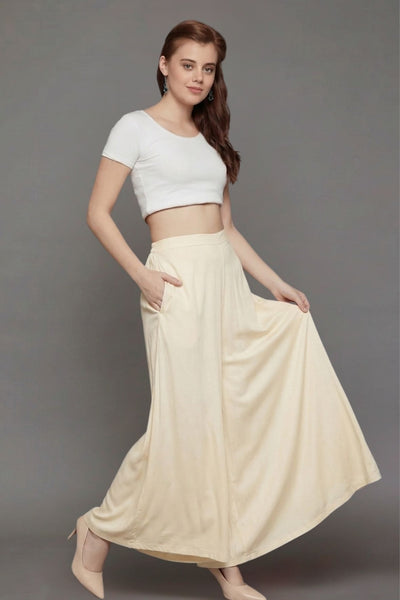 Cream Plain Viscose Palazzo