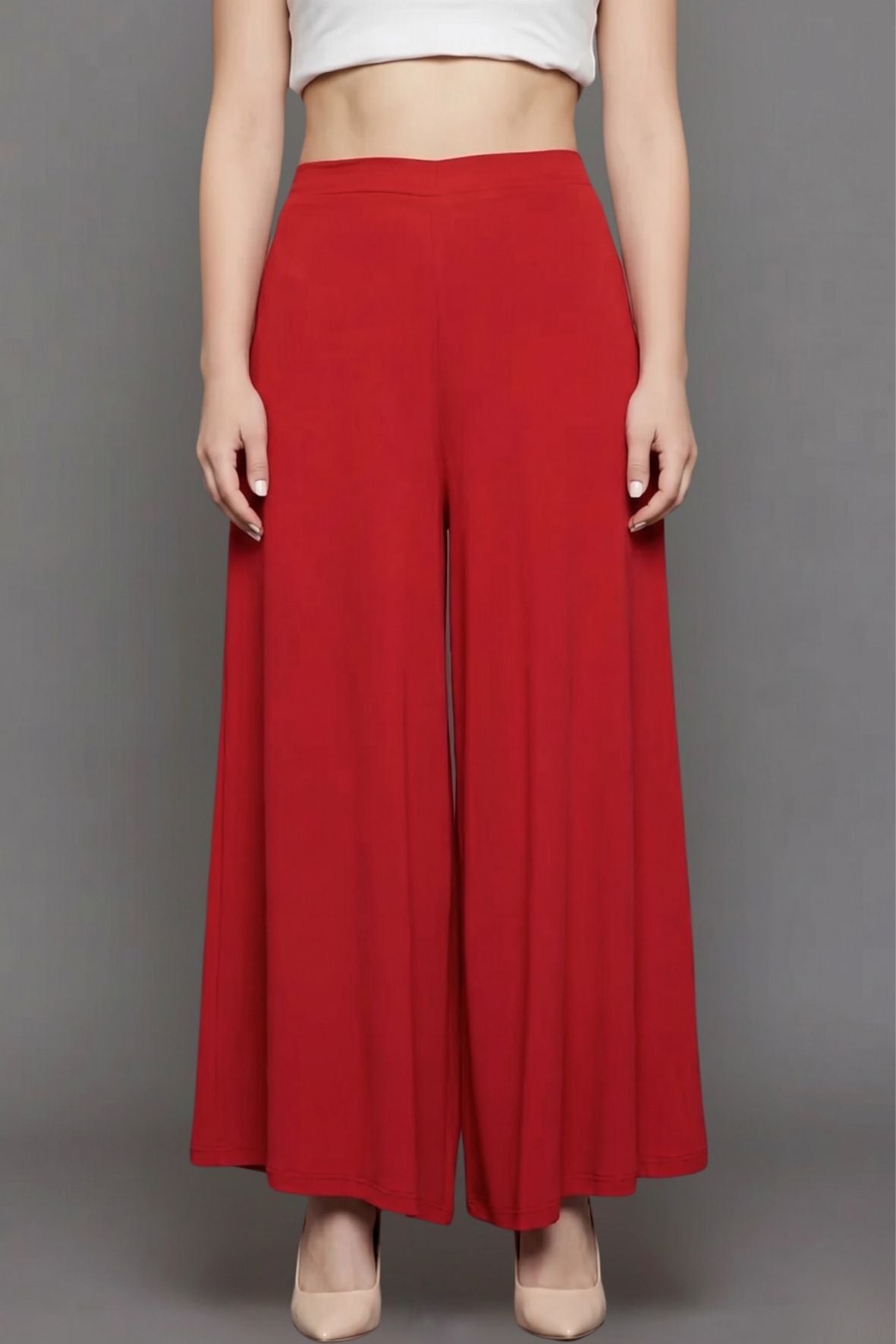 Red Plain Viscose Palazzo