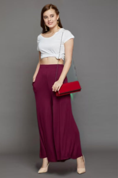 Maroon Plain Viscose Palazzo