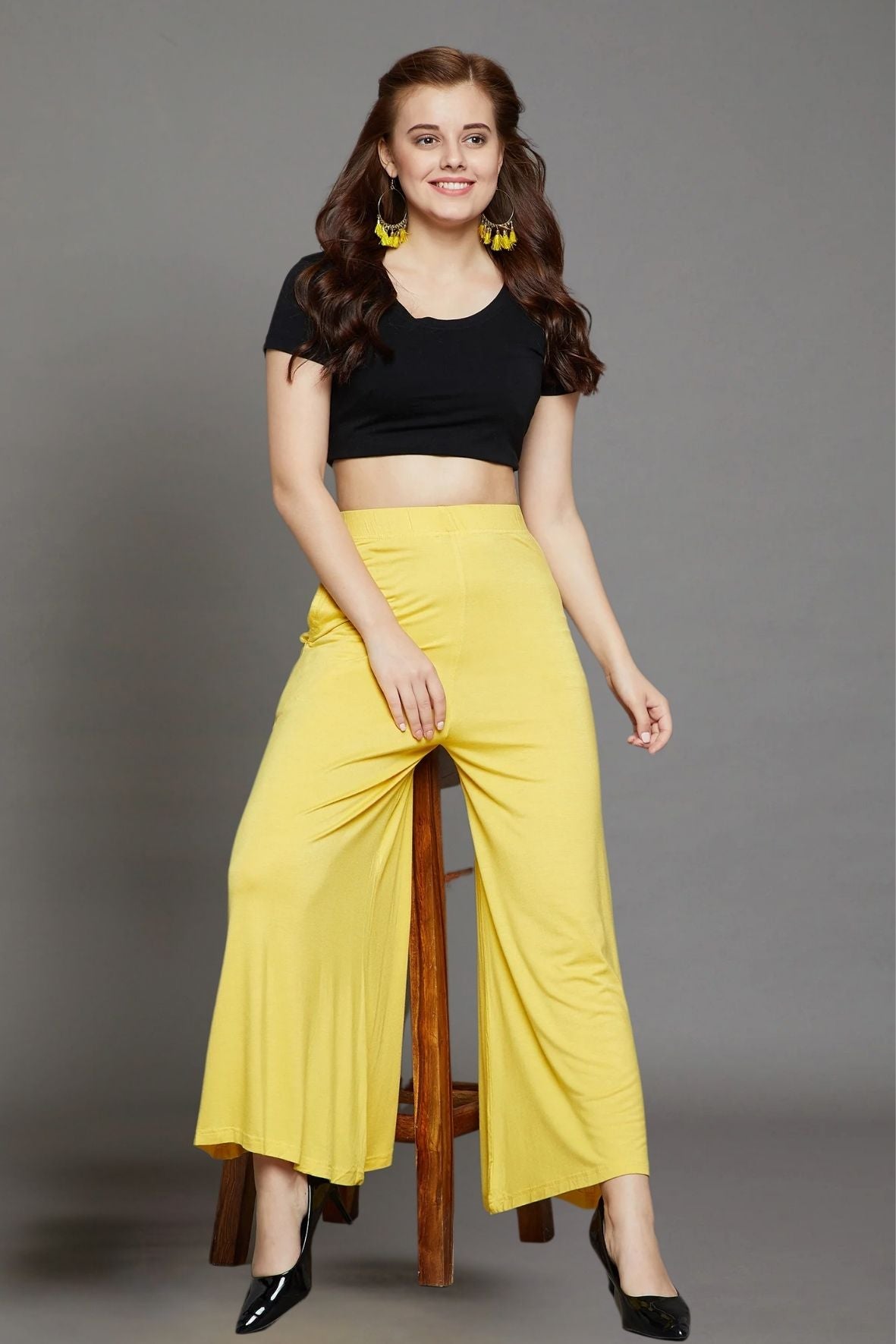 Yellow Plain Viscose Palazzo