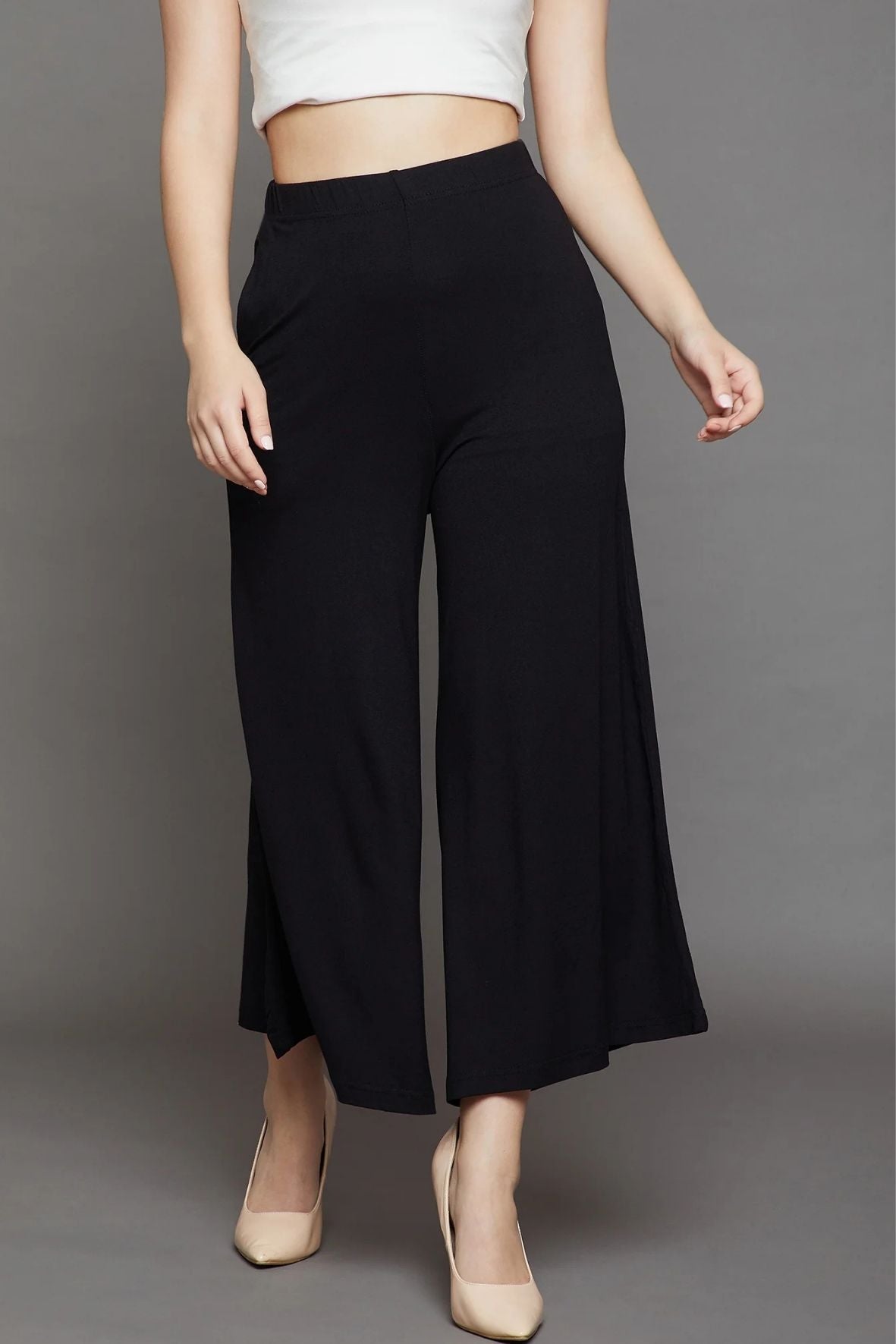 Black Plain Viscose Palazzo