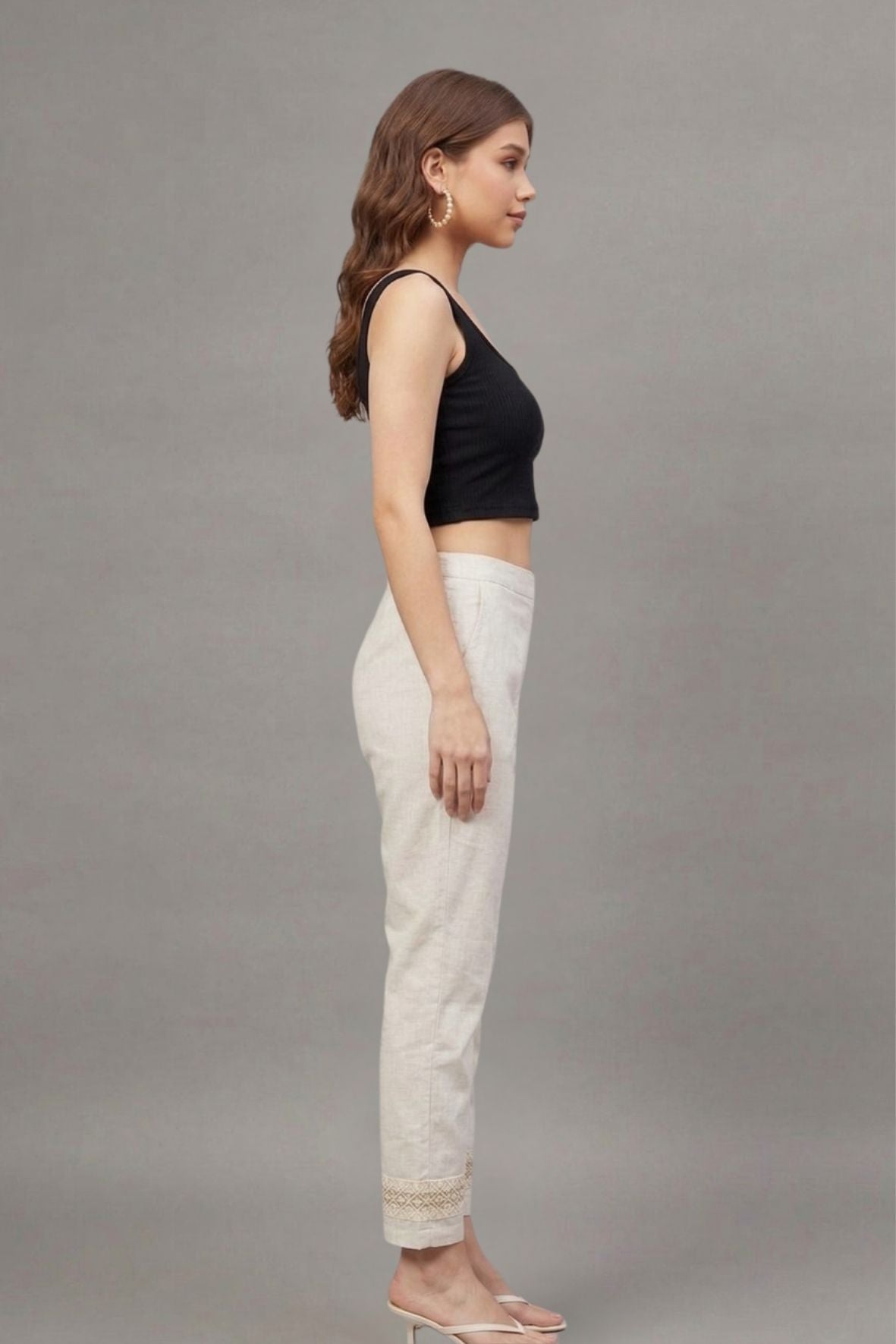 Ivory Cutwork Grid Cotton Flex Lace Pants
