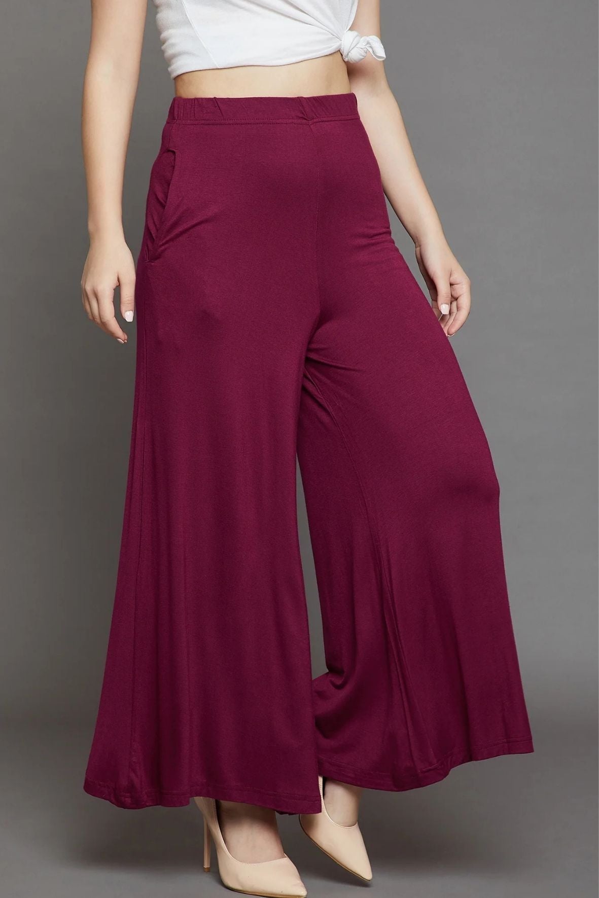 Maroon Plain Viscose Palazzo