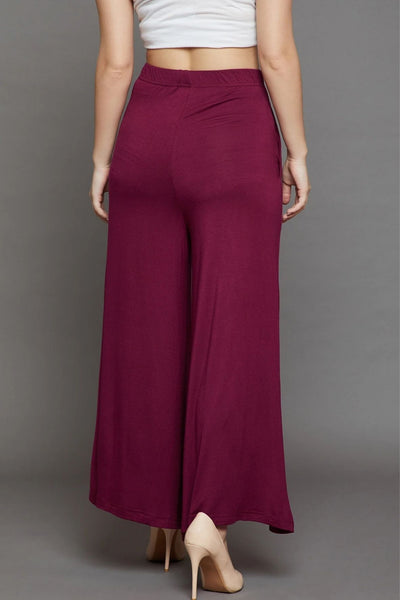 Maroon Plain Viscose Palazzo