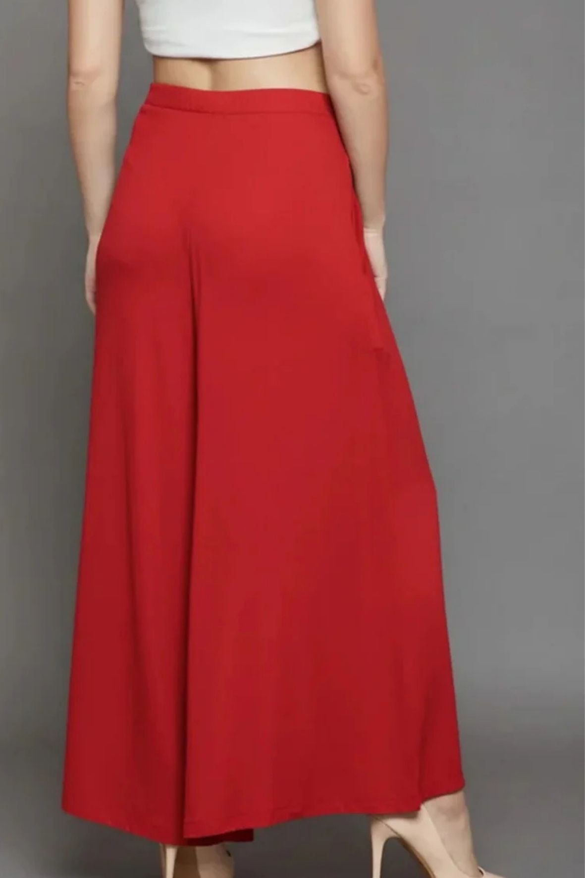 Red Plain Viscose Palazzo