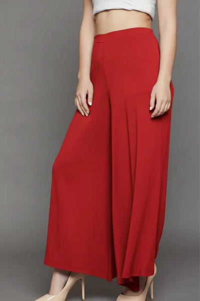 Red Plain Viscose Palazzo