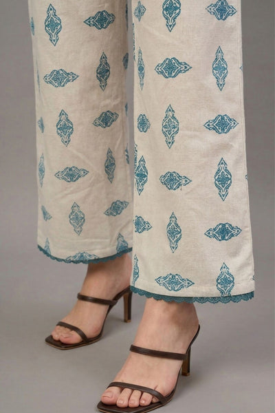 Teal Tribal Print Cotton Lace Palazzo