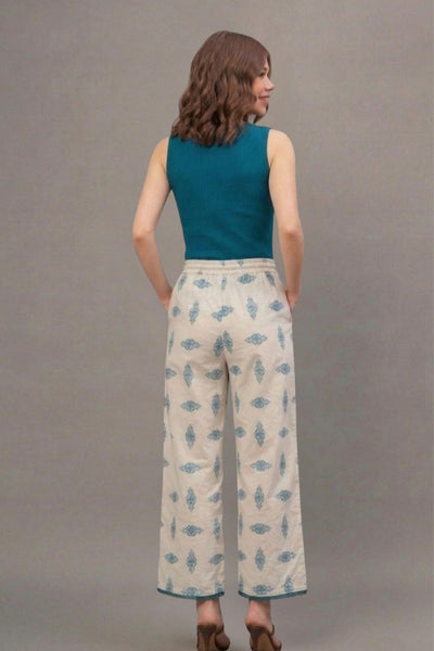 Teal Tribal Print Cotton Lace Palazzo