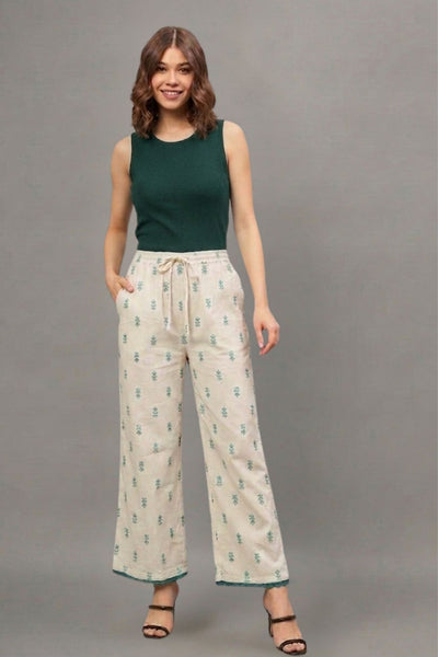 Ivory Sage Green Buti Cotton Lace Palazzo