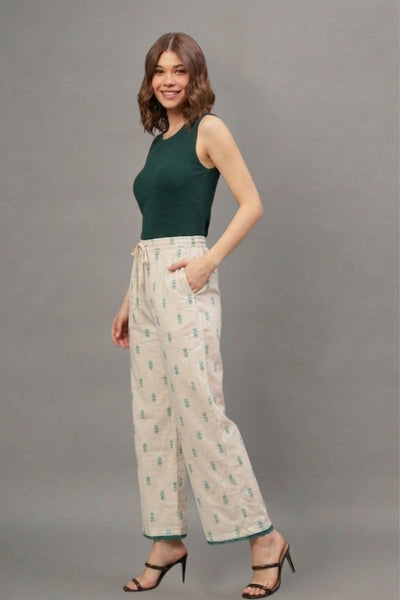Ivory Sage Green Buti Cotton Lace Palazzo