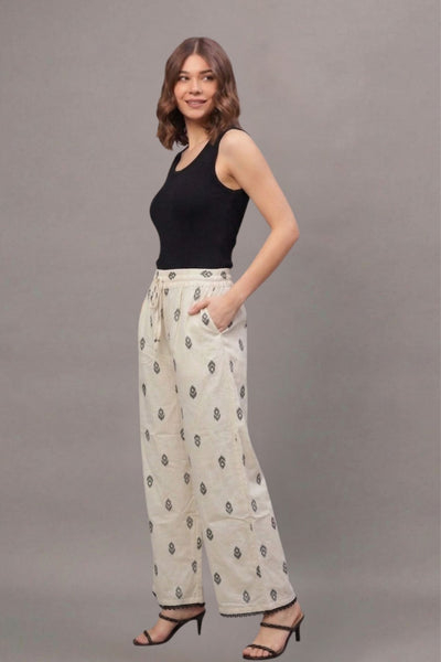 Charcoal Buta Print Cotton Lace Palazzo