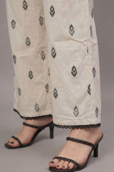 Charcoal Buta Print Cotton Lace Palazzo