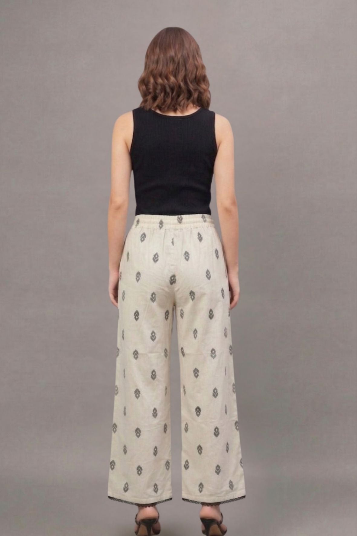 Charcoal Buta Print Cotton Lace Palazzo