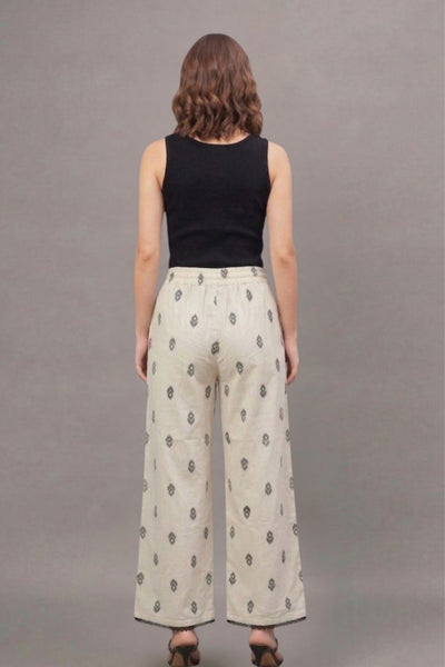 Charcoal Buta Print Cotton Lace Palazzo