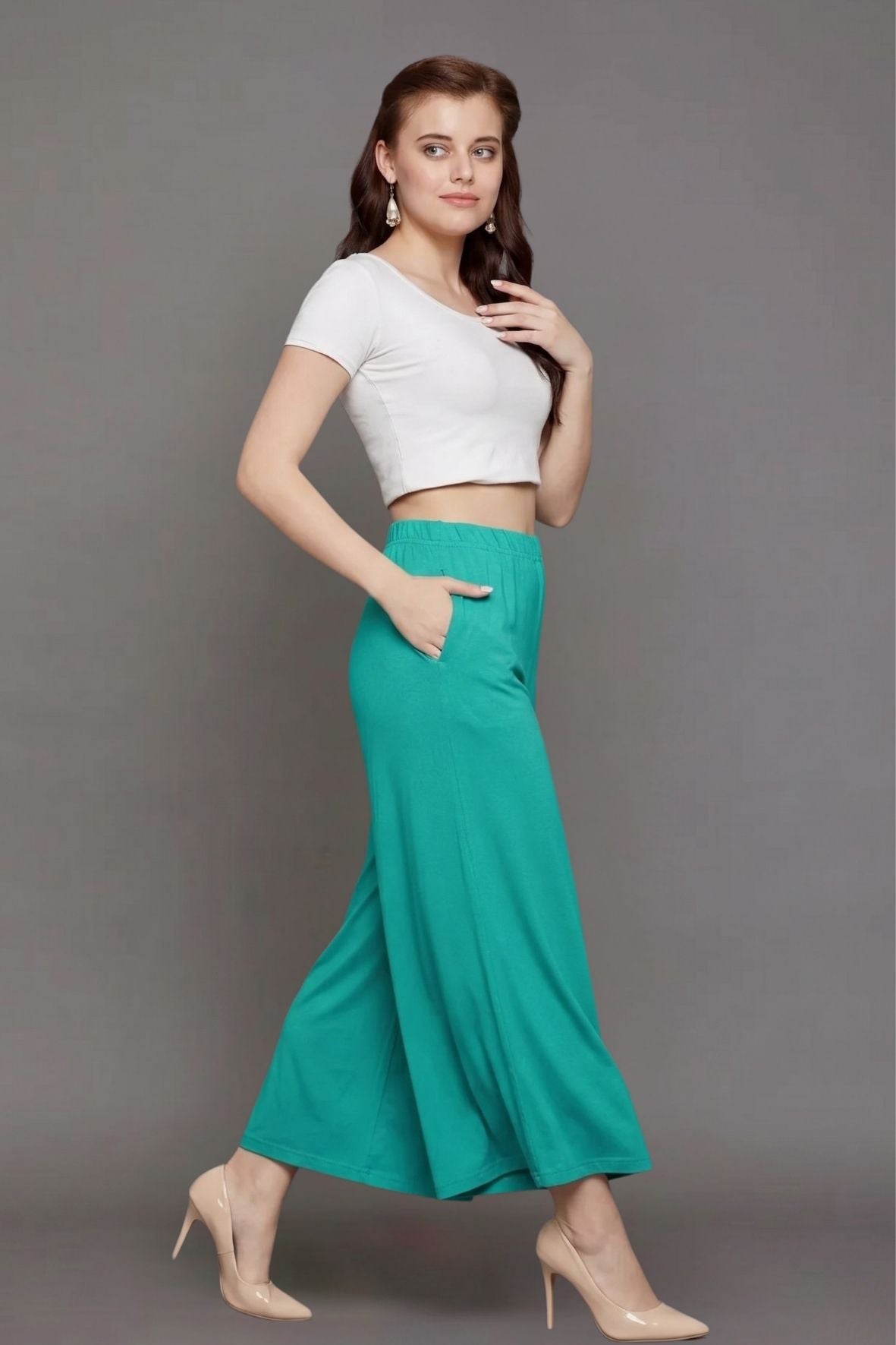 Rama Green Plain Viscose Palazzo