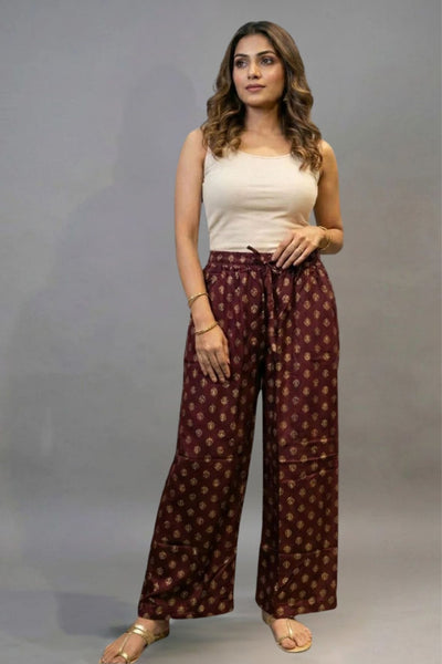 Red & Gold Buti Ethnic Printed Palazzo