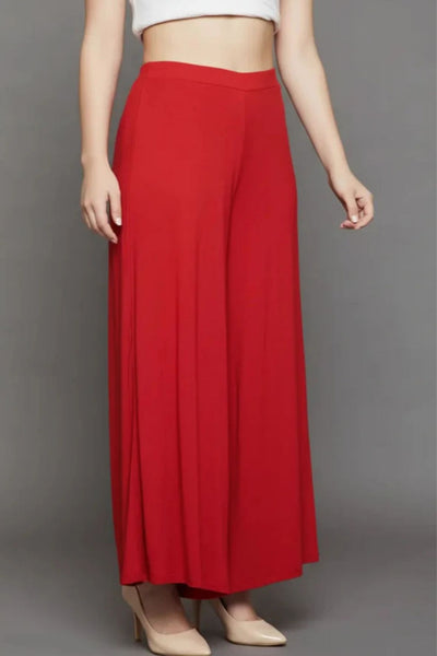 Red Plain Viscose Palazzo